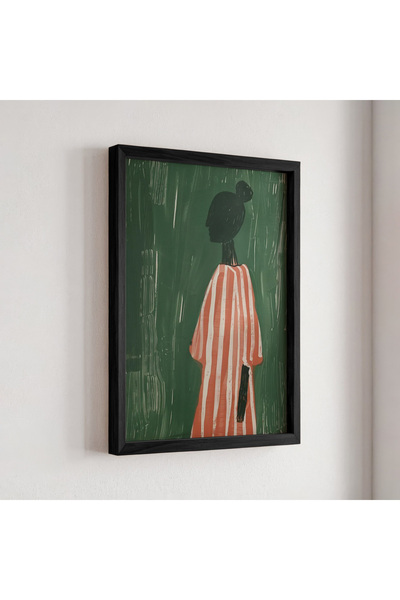 HİGUERA Μινιμαλιστική Πράσινη Γυναικεία Φιγούρα Πίνακας Τοίχου με Φυσικό Ξύλι...