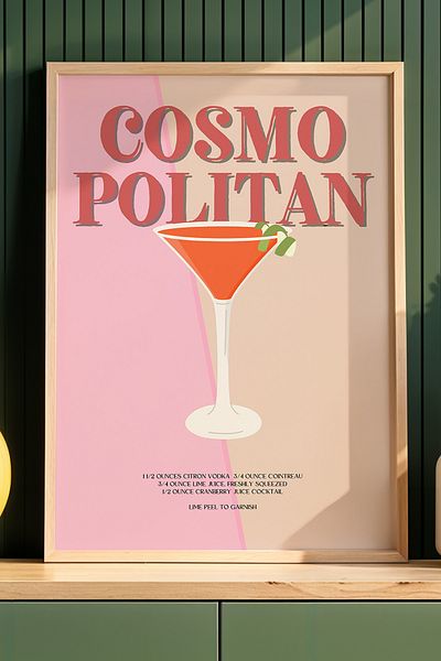 HİGUERA Cosmopolitan Colorful BAR Tablou de perete de bucătărie cu cadru din lemn natural