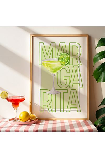 HİGUERA Margarita Spritz Cocktail Bar Ilustrație BAR Tablou de perete de bucătărie cu rame din lemn natural