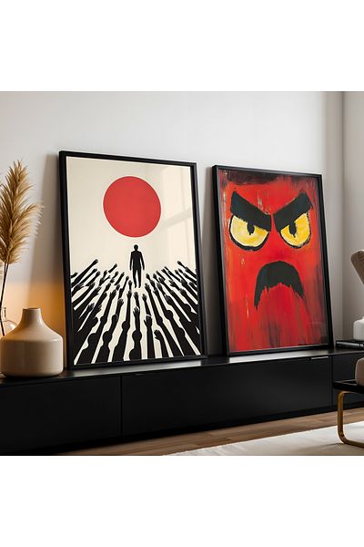 HİGUERA Figura umană abstractă Dual Reds Set de pictură murală abstractă din lemn natural