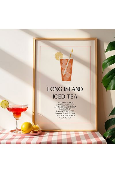 HİGUERA Long Island Iced Tea BAR Tablou de perete de bucătărie cu rame din lemn natural