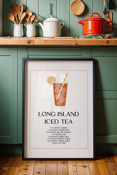 HİGUERA Long Island Iced Tea BAR Tablou de perete de bucătărie cu rame din lemn natural