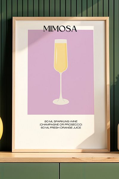 HİGUERA Mimosa Lilac Fundal Cocktail BAR Bucătărie Pictură de perete cu cadru din lemn natural