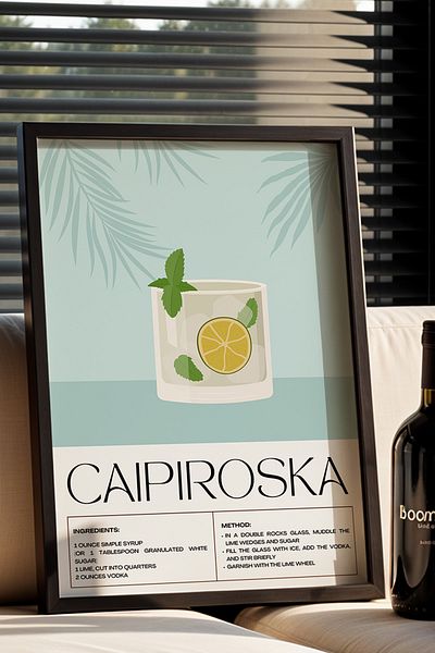 HİGUERA Caipiroska Cocktail BAR Tablou de perete de bucătărie cu cadru din lemn natural
