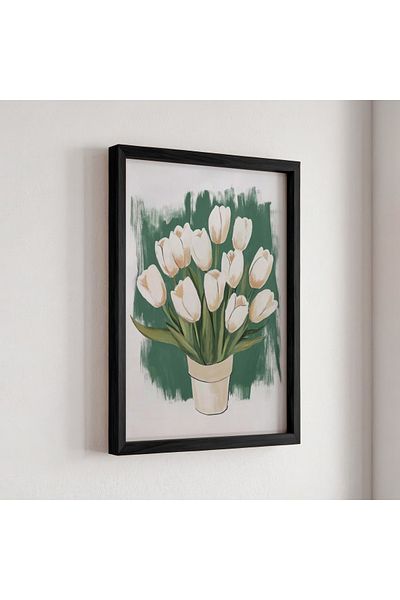 HİGUERA Design buchet de lalele albe - Modern și elegant Touch Pictură de perete cu cadru din lemn natural
