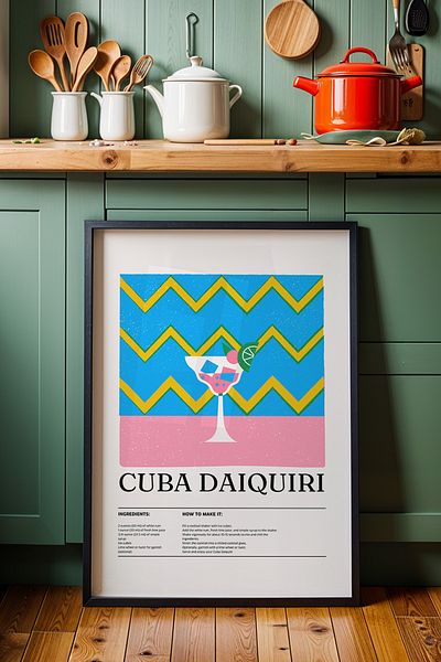 HİGUERA Cocktail BAR Cuba Daiquiri Rum Cu Cadru din Lemn Natural Tablou de perete pentru Bucătărie