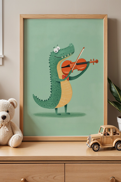 HİGUERA Βιολί Παίζοντας Κροκόδειλος Παιδικό και Βρεφικό Δωμάτιο Ξύλινο Πλαίσι...