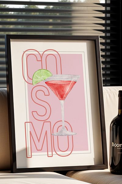 HİGUERA Cosmo Cocktail Bar Ilustrație BAR Tablou de perete de bucătărie cu cadru din lemn natural