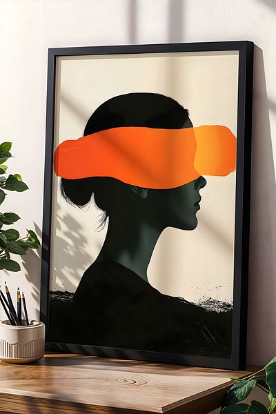 HİGUERA Portret dublu de femeie Seria abstractă roșie Set de pictură pe perete cu rame din lemn natural
