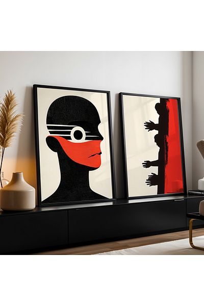 HİGUERA Silhouette Art Pictură de perete cu două rame din lemn natural
