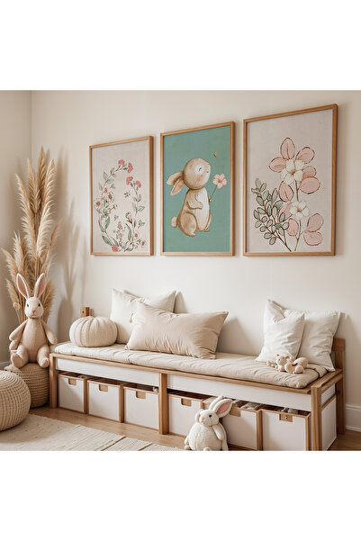 HİGUERA Πίνακας παιδικού και βρεφικού δωματίου 3 τεμαχίων με φυσικό ξύλινο πλ...