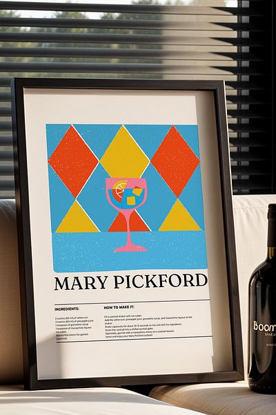 HİGUERA Mary Pickford Cocktail BAR Tablou de perete de bucătărie cu cadru din lemn natural