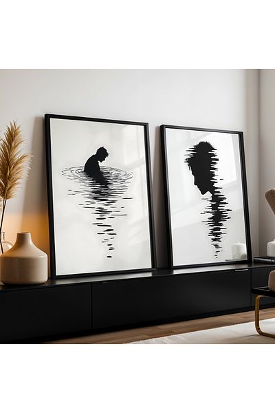 HİGUERA Pictură de perete cu rame din lemn natural, artă abstractă roșie psihologică