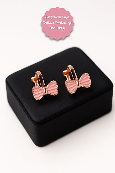 MakeWell Deliksiz Küpe Sıkıştırmalı Kelebek Kalp Fiyonk Gökkuşağı Tasarımlı Çocuklar Için Sıkıştırmalı Küpe