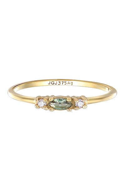 ELLI Ring Damen Marquise Vintage Elegant mit Zirkonia und synth. Saphir in 375 Gelbgold