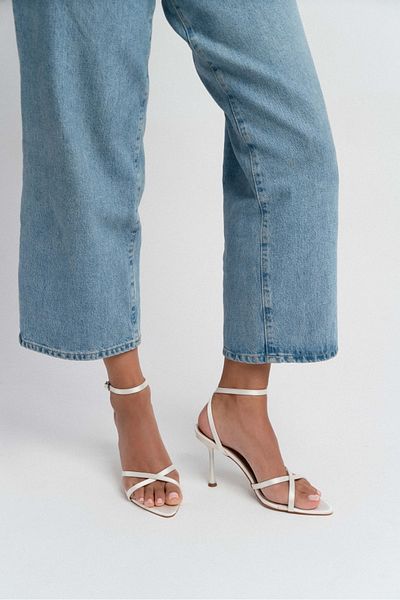 NİŞANTAŞI SHOES Talen Sedef Satin Women's Thin Heeled Shoes with Ankle Belt Detail