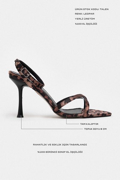 NİŞANTAŞI SHOES Pantofi de damă cu toc subțire Talen Leopard din satin cu detaliu de centură la gleznă