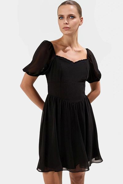 PayBuy Chiffon Mini Dress Heart Collar Balloon Sleeve Short Summer Durable Material High Quality