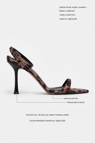 NİŞANTAŞI SHOES Pantofi de damă cu toc subțire Sanny Leopard din satin cu detaliu de centură la gleznă