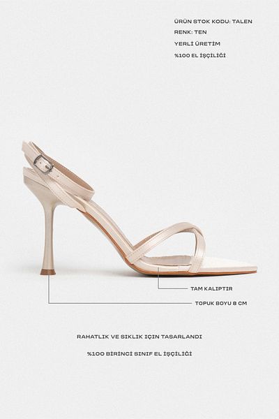 NİŞANTAŞI SHOES Talen Ten Satin Ankle Belt Detailed Women's Thin Heeled Shoes