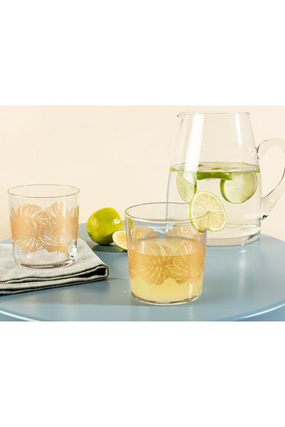 Madame Coco Golden Leaves Pierretta Set of 4 Water Glasses - 380 ml