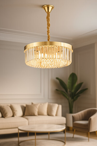 Avizemoda Desina 50 Cm'Lik Kristal Tabut Taşlı Salon Oturma Odası Lüks Avize ...