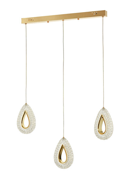 Avizemoda Dali 3'Lü Ledli Dim Kumandalı Modern Yemek Masası Üstü Avize (3 Renk Led; Sarı-Beyaz-Gün ışığı)-GOLD