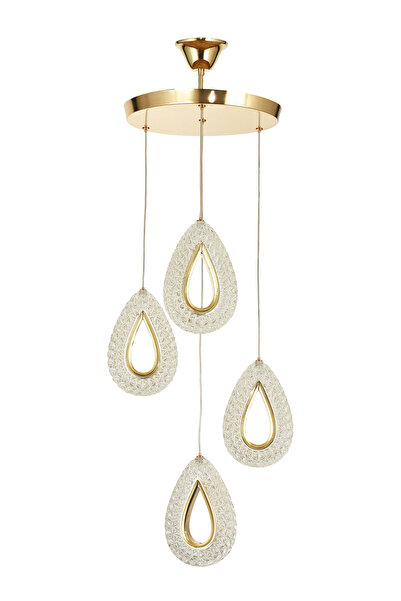 Avizemoda Dali 4'Lü Ledli Dim Kumandalı Modern Akrilik Sarkıt Avize (3 Renk Led; Sarı-Beyaz-Gün ışığı) - GOLD
