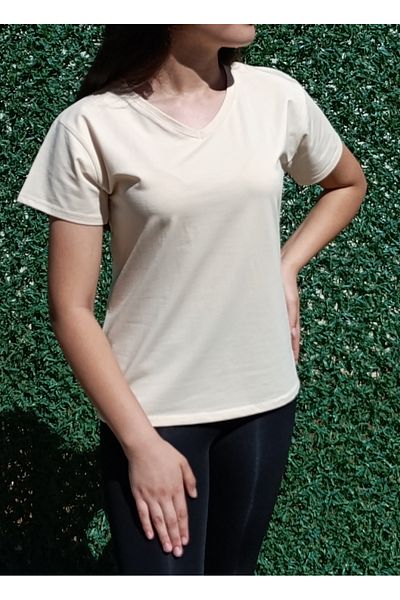 siyalife Γυναικείο μπλουζάκι με λαιμόκοψη V Cream Basic