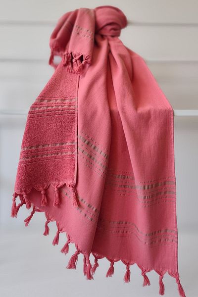 Sevim Striped Towel Peshtemal 90X170Cm - Soft and Highly Water Absorbent - 100% Cotton-Rose