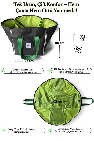 Moserini 2 in 1 Large Size Zippered Picnic, Beach and Camping Bag / Cover - Foldable, Multi-Purpose