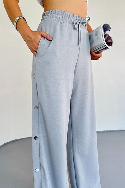 Cappmoda 7003 Modal Painting Gray Snap Fastener Modal Fabric Waist Elastic Palazzo Tracksuit