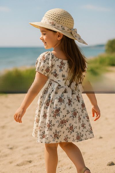 Tosyalı Burak Bebe Children's Hat Muslin Dress with Flower Print