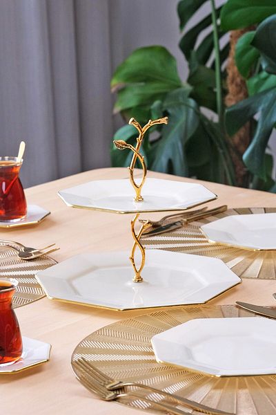 Glore Octagonal Cream Gold Gilt Glass Cookie Holder
