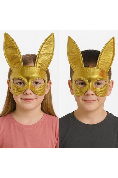 colezium Rabbit Mask Made of Gold Color Fabric Material 25x17 Cm