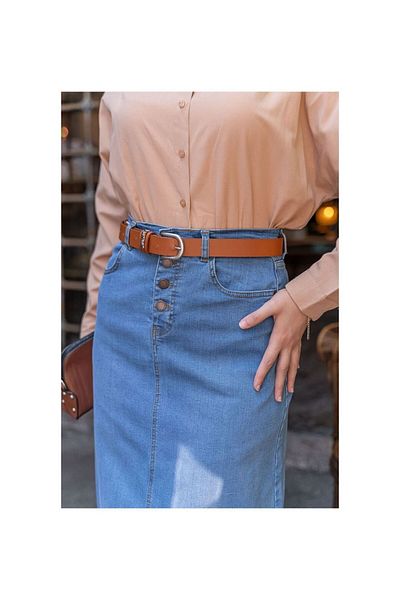 VELLICHOR Fusta din denim arcuită cu țesătură naturală Albastru deschis