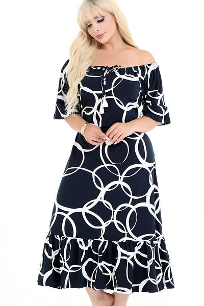 Kheos Full Length Plus Size Dress with Lace-Up Collar, Short Sleeves, Ruffle Detail at the Sleeve Hem and Hem
