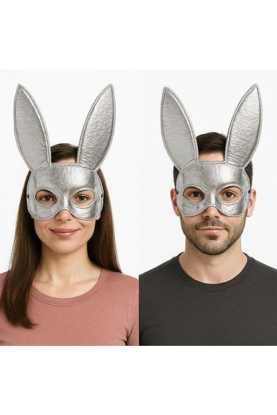 CEKAVE Silver Color Fabric Fabrication Rabbit Mask 25x17 Cm