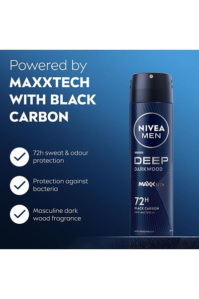 NIVEA Men Deep Black Carbon - 72h Antiperspirant For Men Deo Spray 200ml X3pcs