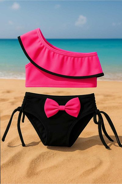 My Kids Wear Half Sleeve Bow Tie Back Kids Bikini Suit