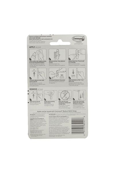 3M Command Medium Hooks 17001, 3 Lbs Capacity, 2 Hooks & 4 Strips – White, Damage-free