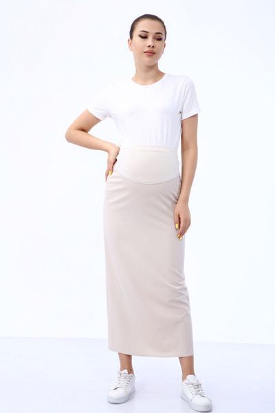 Işşıl 6222-Enclosed Pleat Maternity Fabric Pencil Skirt