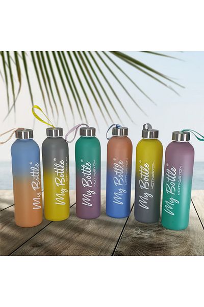 Hediye Kesesi 750 ml Colorful Motivational Glass Water Bottle - Hk2707