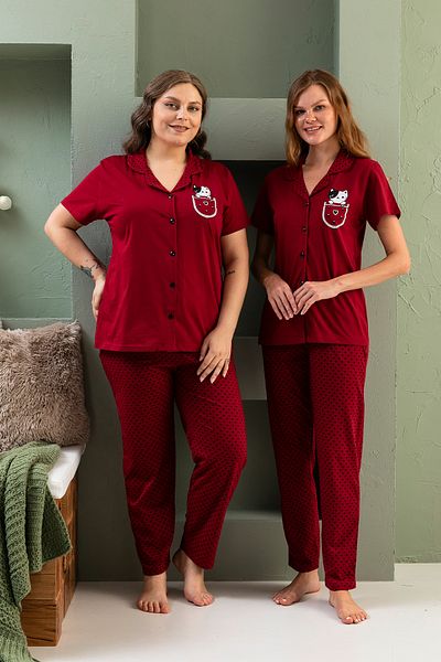 nisaNCa Women's Red Plus Size Seasonal Front Buttoned Pajama Set