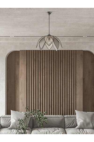 avizade Neva Yaprak Tasarımlı Siyah Çerçeveli Petek Kumaş Sarkıt Avize - Modern & Şık Aydınlatma