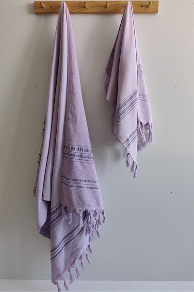 Sevim Peshtemal Hair Towel Set-100% Cotton Lightweight Beach Towel Set-Lilac