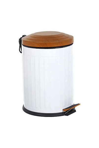 Eforeca Ahşap Vintage Çöp Kovası Çizgili Beyaz 12 Lt