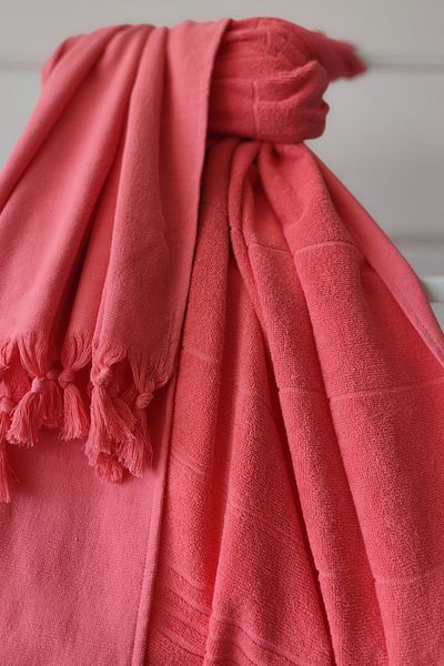Sevim 100% Cotton Towel Peshtemal 90X170Cm - Soft Beach Towel-Coral