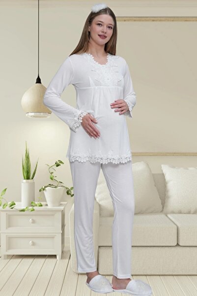 Mecit Pijama Maternity 4 Piece Set - Morning Gowns, Nightgowns and Pajamas 75% Cotton - 25% Viscose
