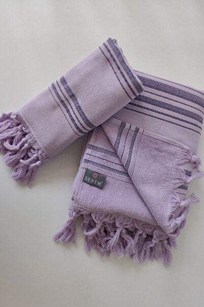 Sevim Σετ πετσετών μαλλιών Peshtemal-100% βαμβακερό ελαφρύ σετ πετσετών παραλίας-λιλά